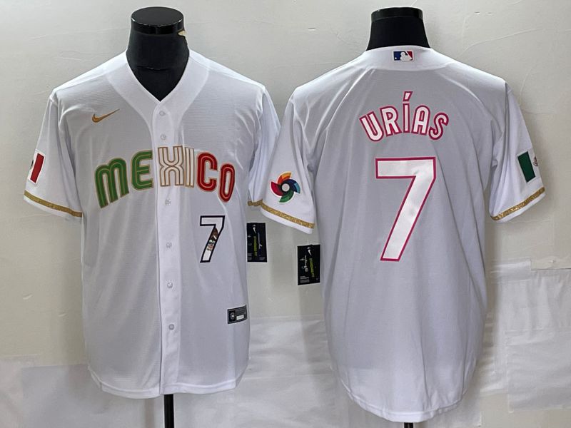Men 2023 World Cub Mexico #7 Urias White Nike MLB Jersey style 2
